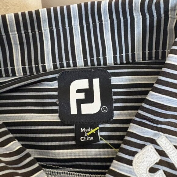 Footjoy Polo Mens L Black Grey Polo Tour Issue Golf Stretch FJ Collar Logo - Picture 4 of 4